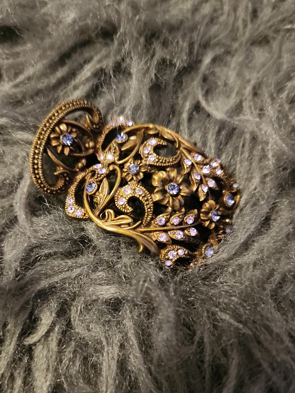 French Design Gold Floral Hair Clip with Lavender Crystals